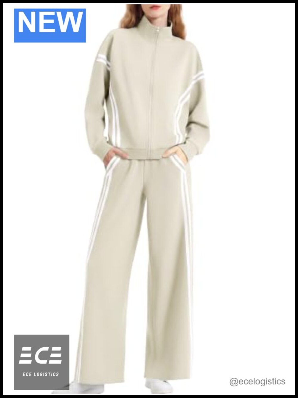 Women's 2 Piece Lounge Set Zip Up Sweat Set Striped Tracksuit